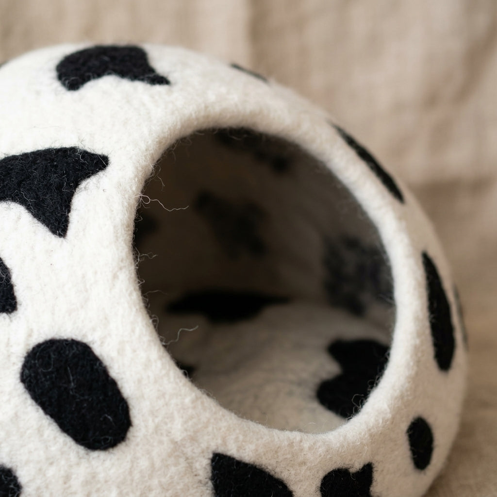 Cow Print Wool Cat Cave Bed