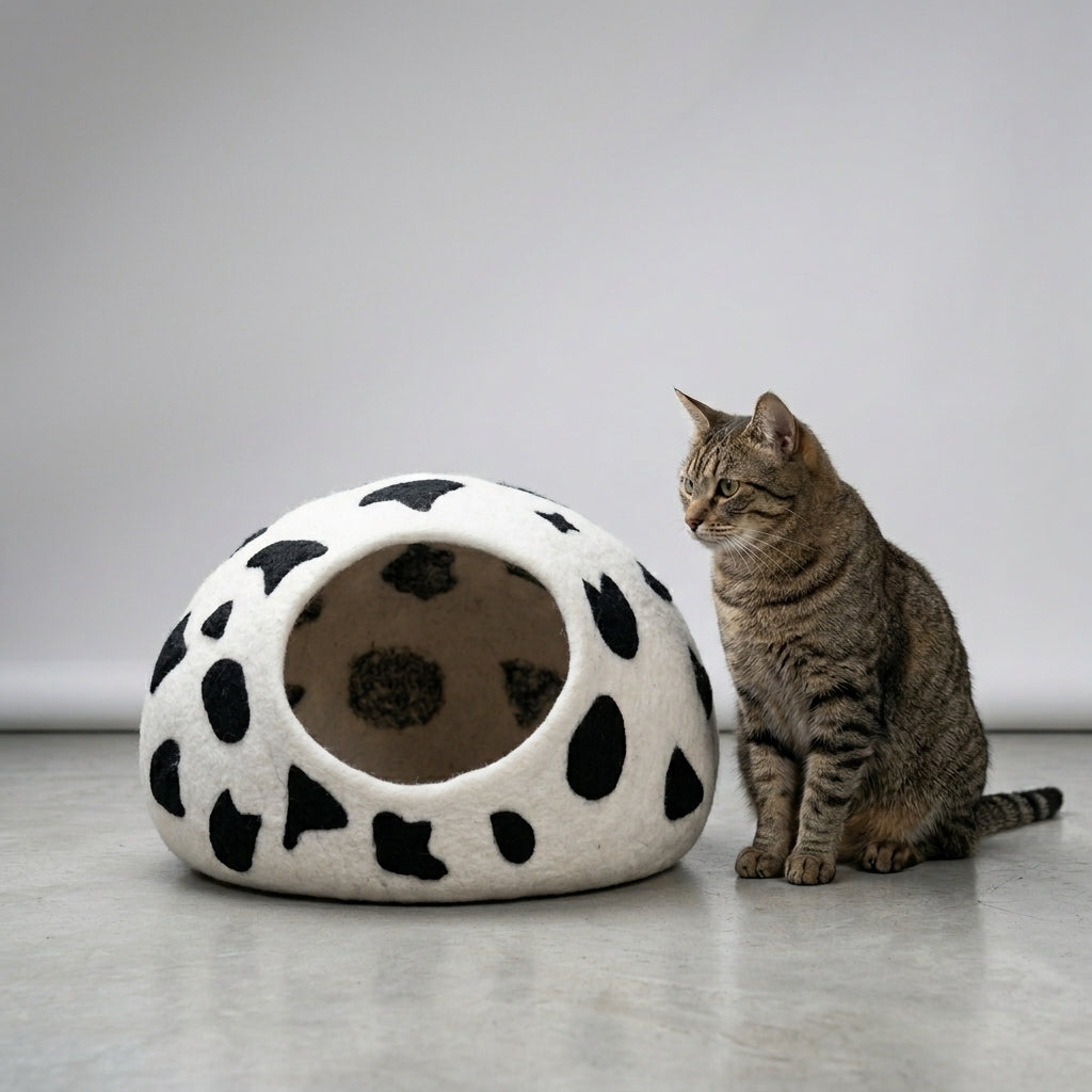 Cow Print Wool Cat Cave Bed