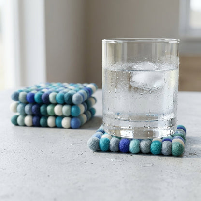 Ocean Mix / Blue Wool Felt Coasters – Set of 4