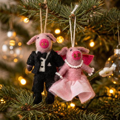 Handmade Wool Felt Wedding Pig Couple Ornament