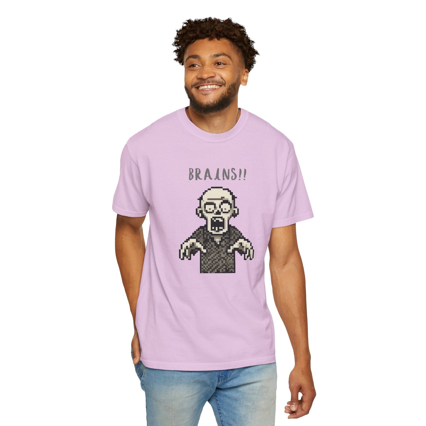 Pixel Zombie 'BRAINS!!' T-Shirt  By Aprasi