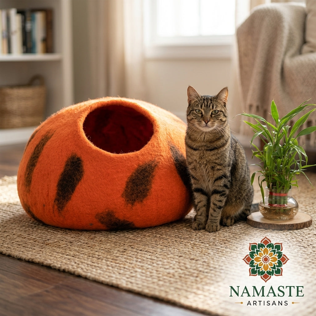 Flame Wool Cat Cave Bed