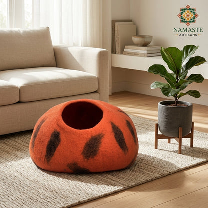 Flame Wool Cat Cave Bed