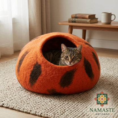 Flame Wool Cat Cave Bed