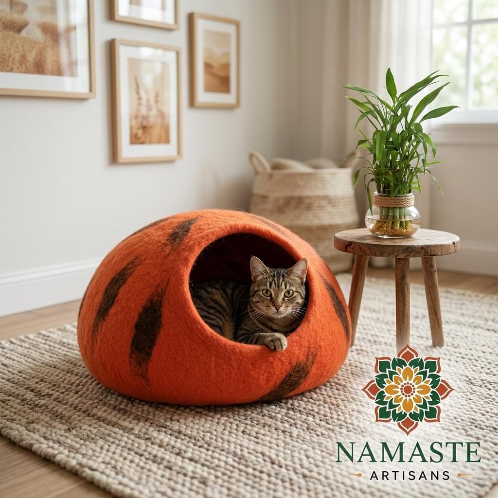 Flame Wool Cat Cave Bed