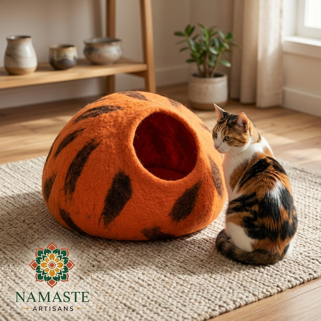 Flame Wool Cat Cave Bed