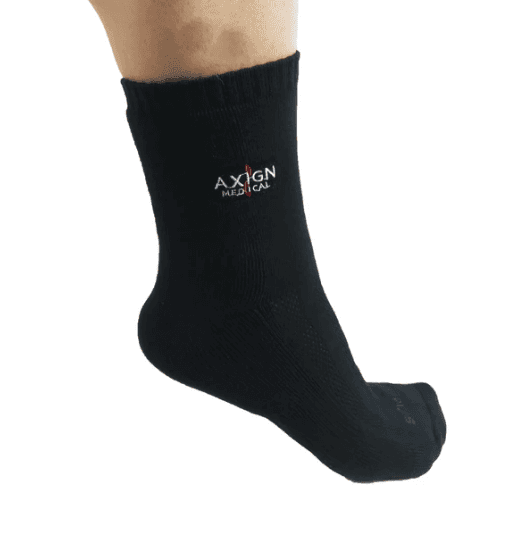 Black Axign circulation boosting crew socks with heel-to-toe compression logo