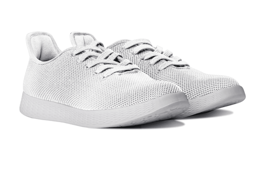 White lightweight orthotic lace-up knit mesh men’s shoe with cushioned sole