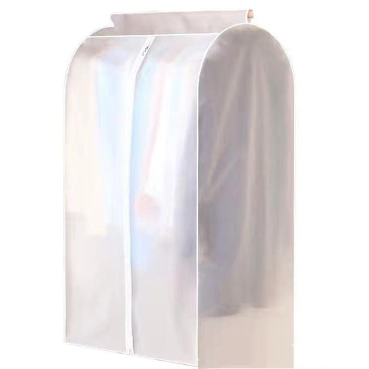 Dustproof garment rail cover with curved top, clear white fabric