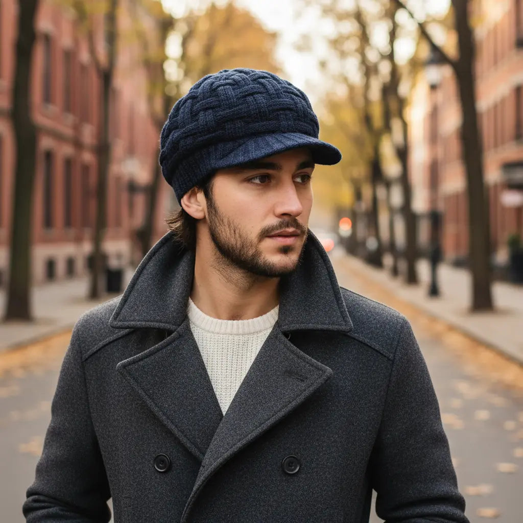 Mens Fashion Knitted Beanies Hats Wintera Ladies Unisex Baggy Beret Cap Hat Black