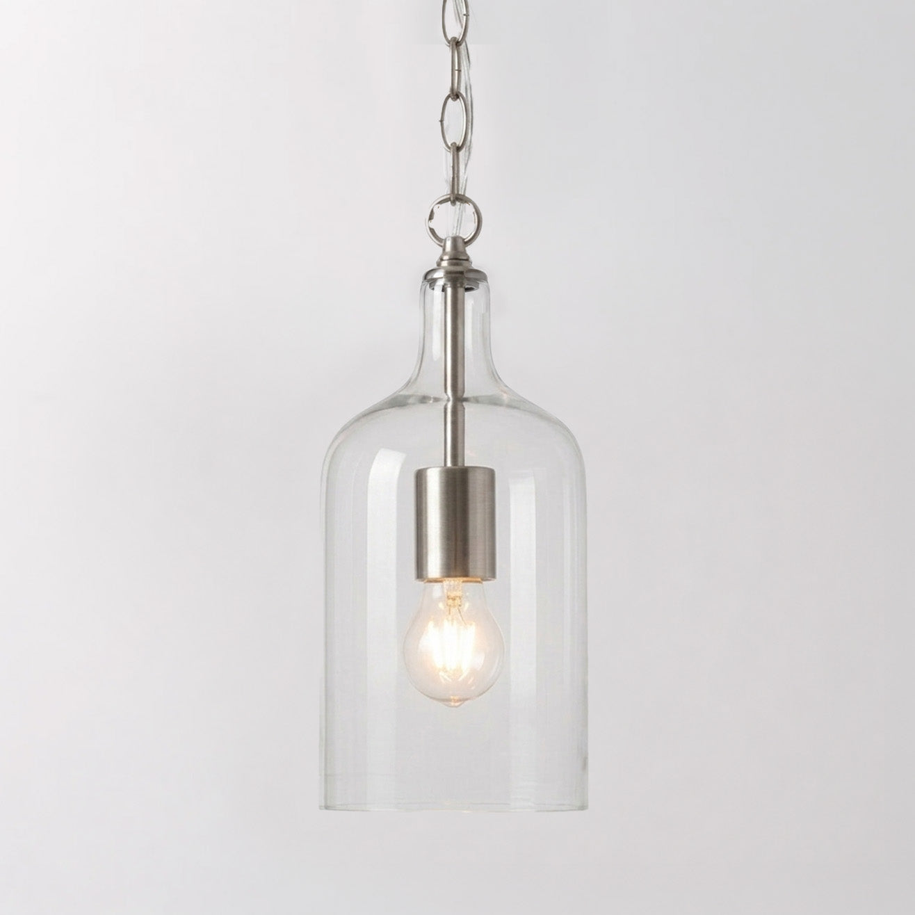 Kendal Glass Pendant Light - Nickel - 1m Chain