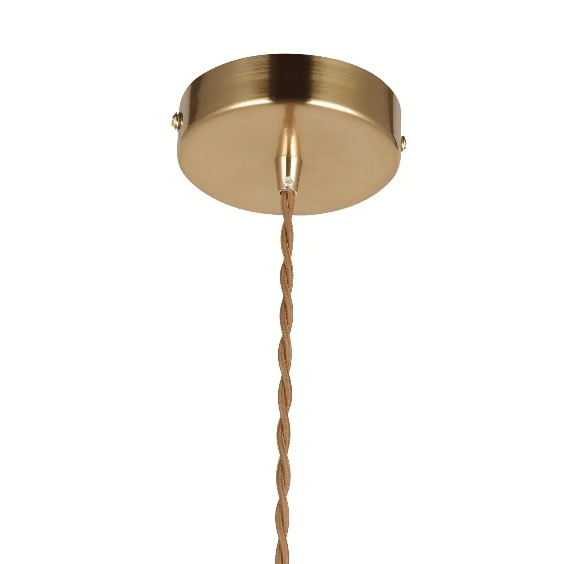 Ceramic pleated pendant light with round brass canopy and braided cord