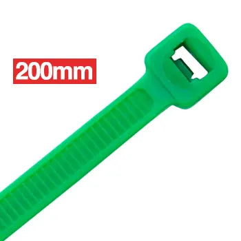 CABAC Releasable Cable Ties – 200mm x 4.8mm, UV-Stabilised Green Nylon, Packet of 100 | CT200GR | Durable, Reusable, Polyamide 6.6 for Indoor/Outdoor Use