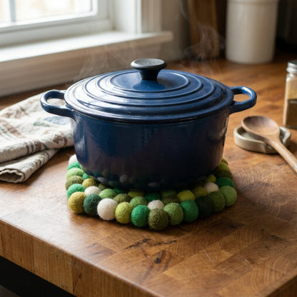 Forest Green Wool Felt Trivet Heat Mat – Handmade Pot Mat