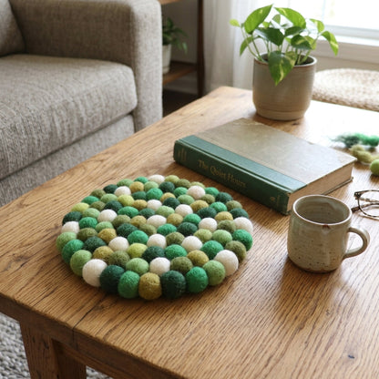 Forest Green Wool Felt Trivet Heat Mat – Handmade Pot Mat