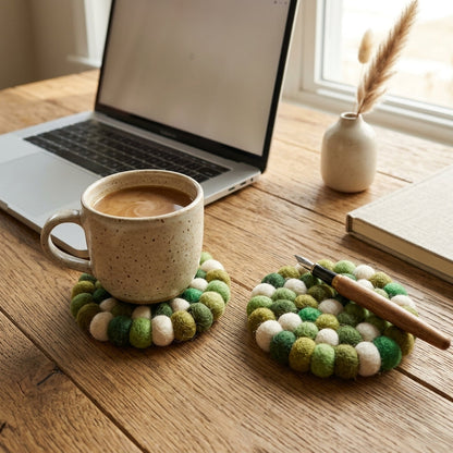 Forest Green Mix Wool Felt Coasters – Set of 4