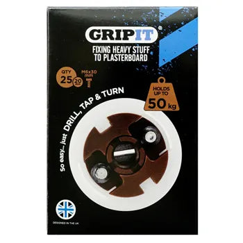 GRIPIT 20mm Plasterboard Anchor – Brown – 25 Pack | Ultra-Heavy Duty Fixing Solution | Holds Up to 50kg – GRIPIT-20MM-BROWN-25PK