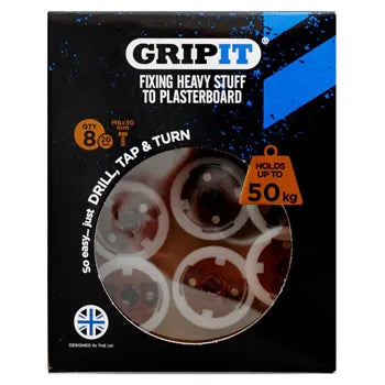GRIPIT 20mm Plasterboard Anchor – Brown – 8 Pack | Ultra-Heavy Duty Fixings | Holds Up to 50kg – GRIPIT-20MM-BROWN-8PK