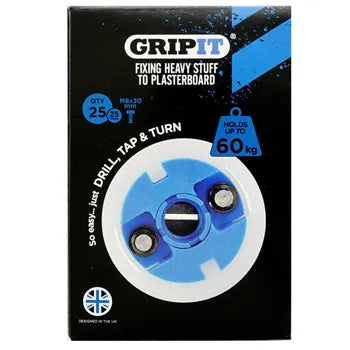 GRIPIT 25mm Plasterboard Anchor – Blue – 25 Pack | Extreme Load Wall Fixings | Holds Up to 60kg – GRIPIT-25MM-BLUE-25PK