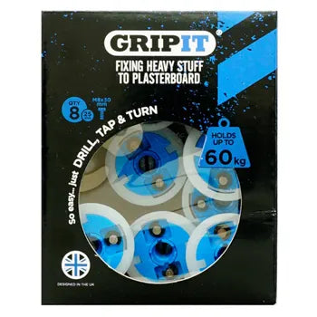 GRIPIT 25mm Plasterboard Anchor – Blue – 8 Pack | Maximum Strength Fixings | Holds Up to 60kg – GRIPIT-25MM-BLUE-8PK