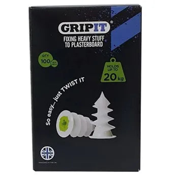 GRIPIT TwistIt Self-Drive Plasterboard Anchor – Green – 100 Pack | Holds Up to 20kg | Anti-Overtighten Design – GRIPIT-GREEN-100PK