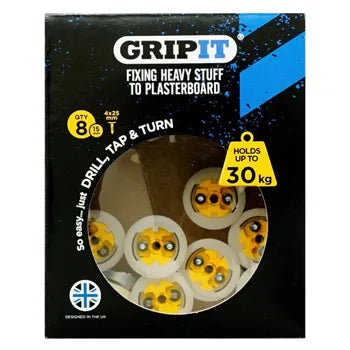 GRIPIT 15mm Plasterboard Anchor – Yellow – 8 Pack | Secure Wall Fixing System | Holds Up to 30kg – GRIPIT-15MM-YELLOW-8PK