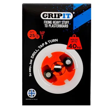 GRIPIT 18mm Plasterboard Anchor – Red – 25 Pack | Heavy-Duty Wall Fixings for 40kg Loads – GRIPIT-18MM-RED-25PK