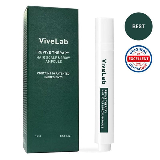 Scalp and hair serum ampoule box and white ampoule tube with applicator
