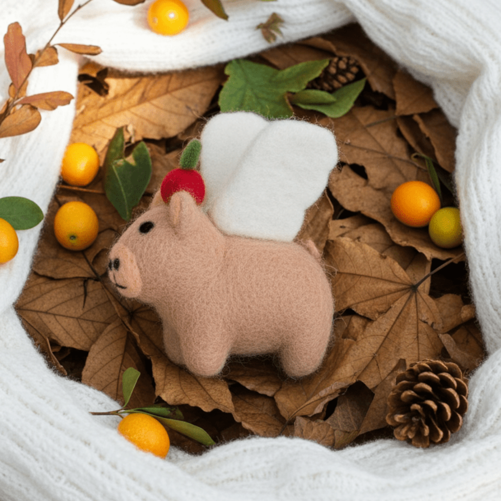 Handmade Wool Felt Capybara Angel Ornament