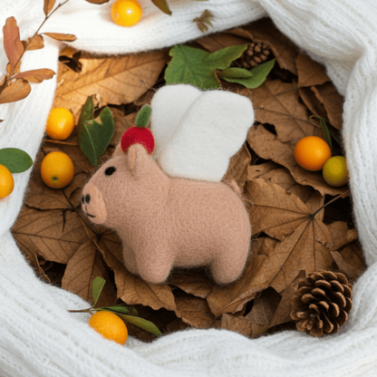 Handmade Wool Felt Capybara Angel Ornament