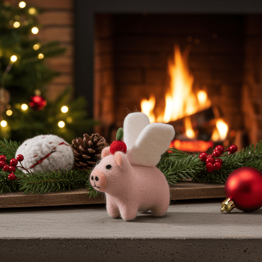 Handmade Wool Felt Capybara Angel Ornament