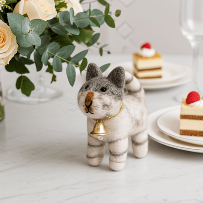 Handmade Wool Felt Grey Tabby Cat Ornament