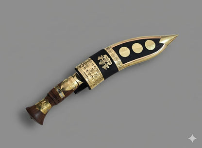 Handcrafted Nepali Khukuri: Brass and Wood Gurkha Knife with Stand