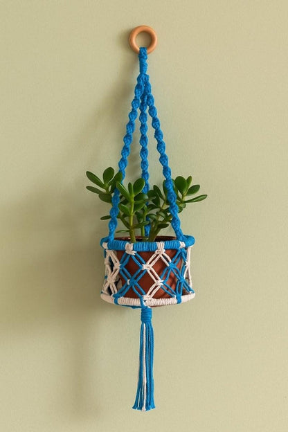 Macrame Hanging Planter with Diamond Lattice Basket