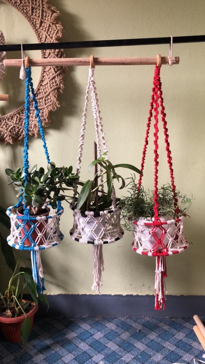 Macrame Hanging Planter with Diamond Lattice Basket