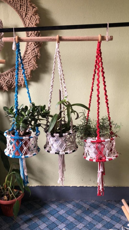Macrame Hanging Planter with Diamond Lattice Basket