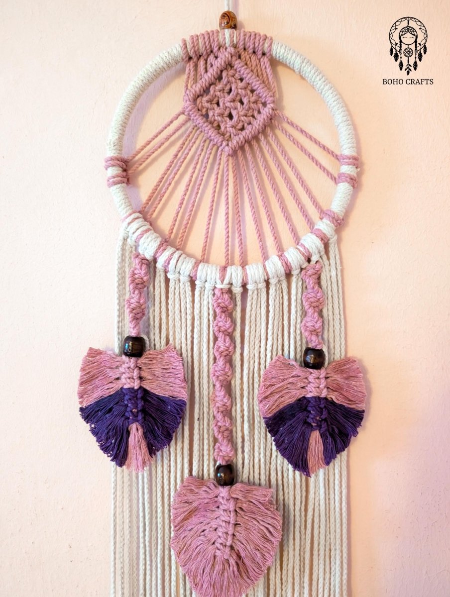 Pink and Purple Leaf Dreamcatcher Wall Hanging