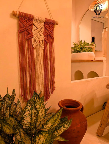 Terracotta and Cream Macrame Wall Hanging