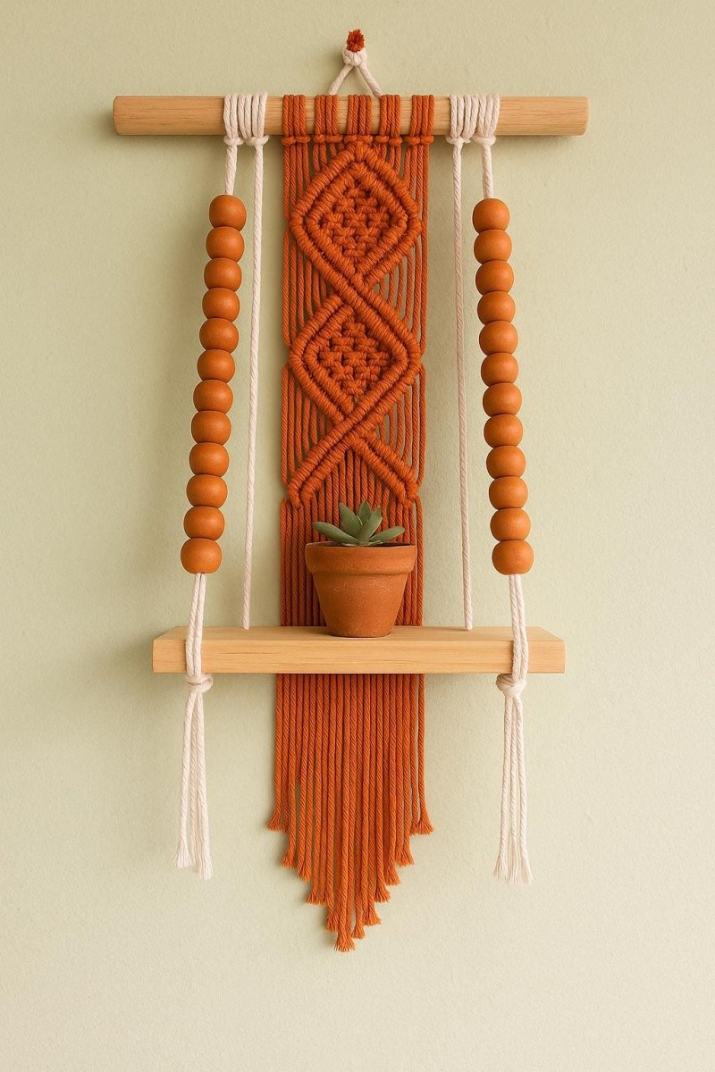 Macrame Wall Shelf with Wooden Dowels