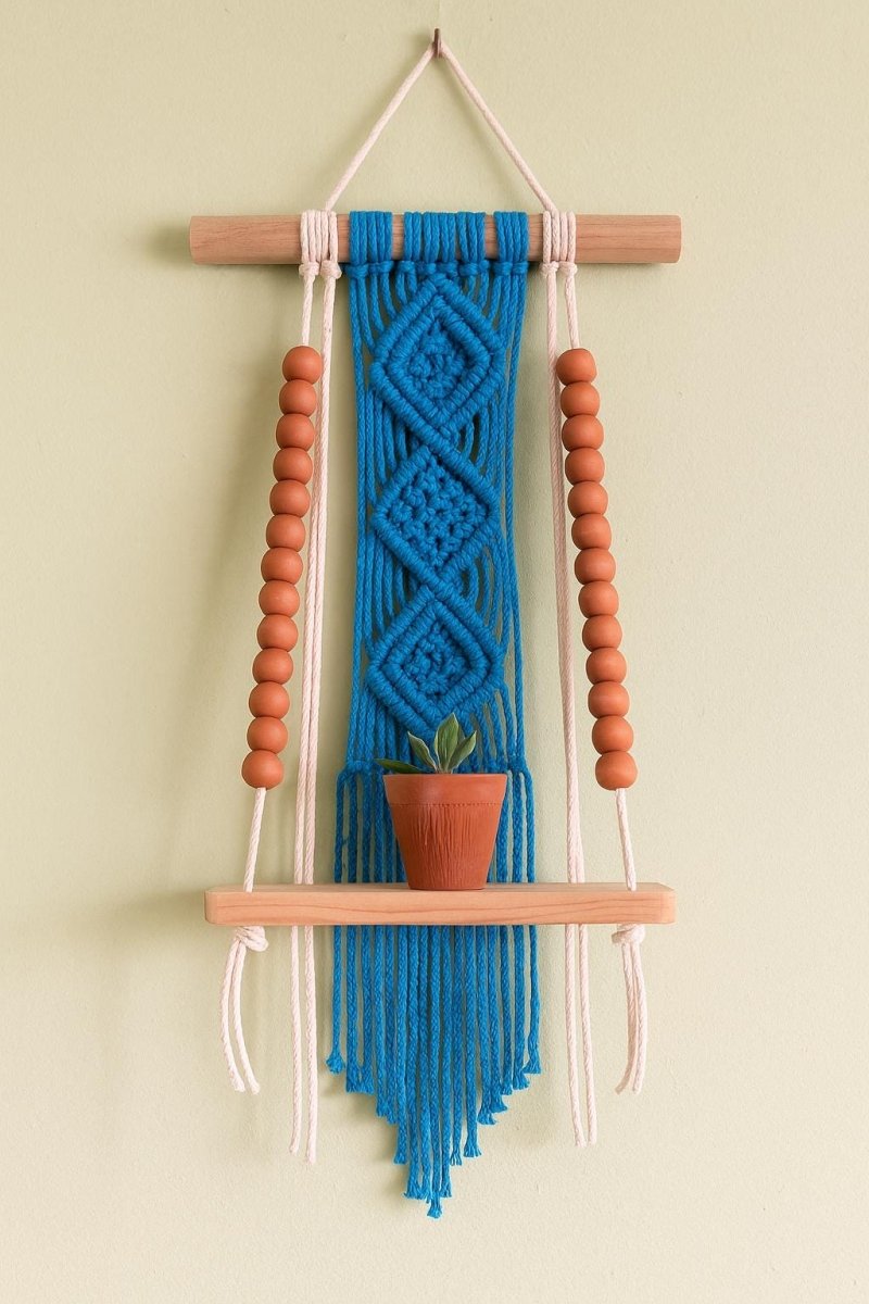 Macrame Wall Shelf with Wooden Dowels