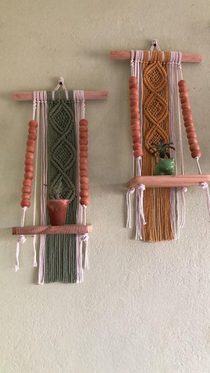 Macrame Wall Shelf with Wooden Dowels