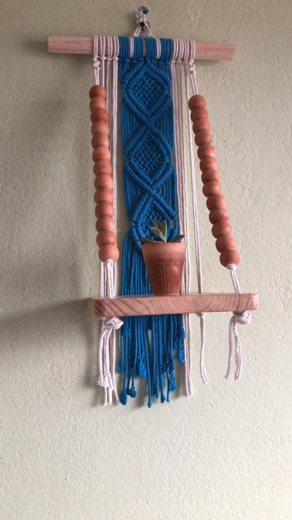 Macrame Wall Shelf with Wooden Dowels