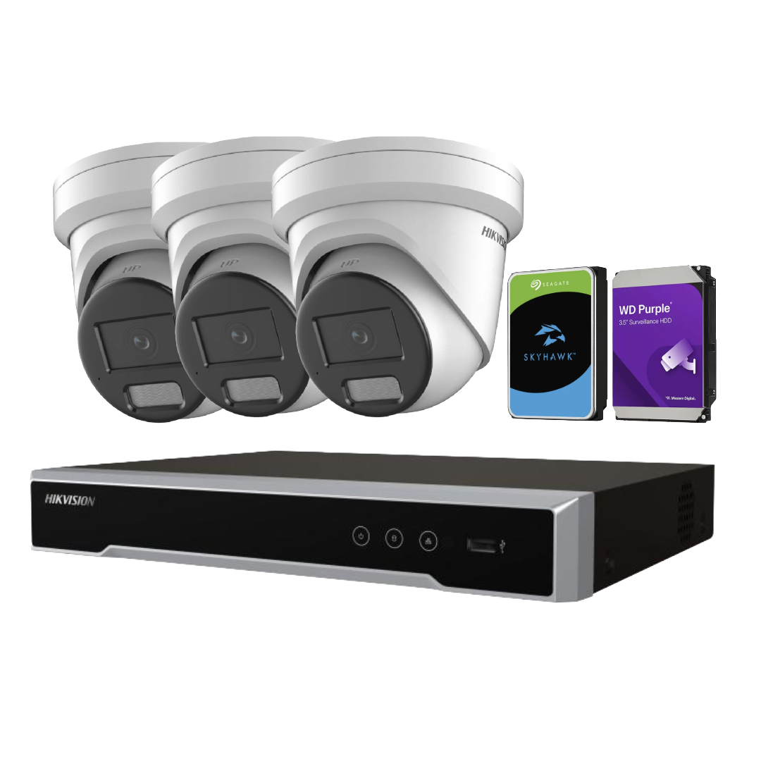 Hikvision upto x4 6MP Darkfighter AcuSense Turret Security Camera Kit + 4‑Channel PoE NVR Kit with Optional HDD | DS‑2CD2366G2H‑I(U) + DS‑7604NI‑M1/4P