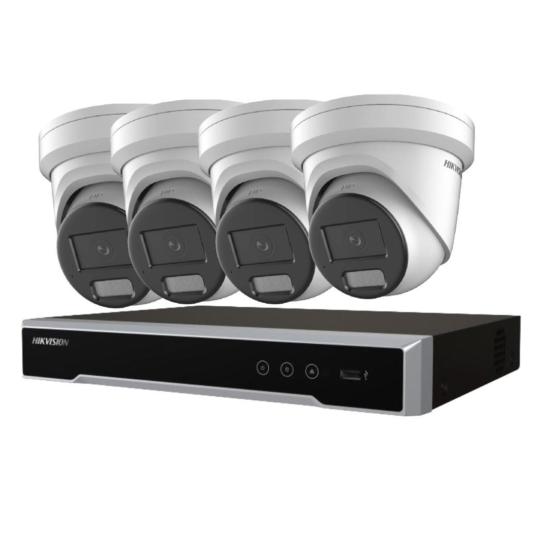 Hikvision upto x4 6MP Darkfighter AcuSense Turret Security Camera Kit + 4‑Channel PoE NVR Kit with Optional HDD | DS‑2CD2366G2H‑I(U) + DS‑7604NI‑M1/4P