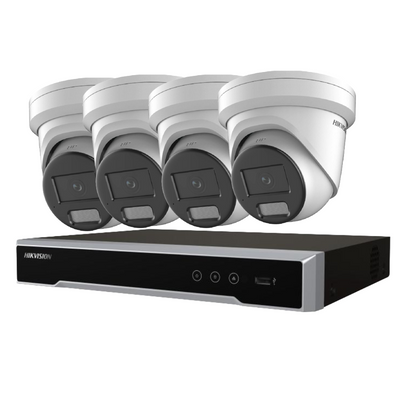 Hikvision upto x4 6MP Darkfighter AcuSense Turret Security Camera Kit + 4‑Channel PoE NVR Kit with Optional HDD | DS‑2CD2366G2H‑I(U) + DS‑7604NI‑M1/4P