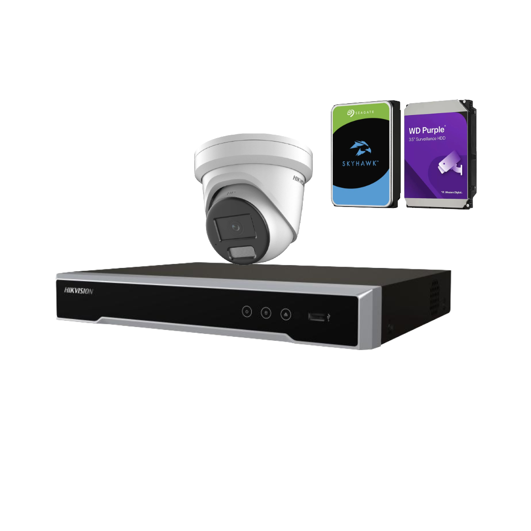 Hikvision upto x4 6MP Darkfighter AcuSense Turret Security Camera Kit + 4‑Channel PoE NVR Kit with Optional HDD | DS‑2CD2366G2H‑I(U) + DS‑7604NI‑M1/4P