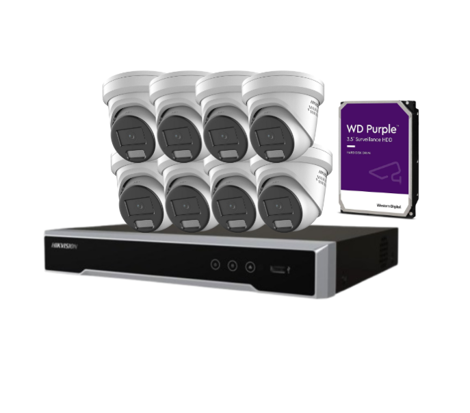 Hikvision 8x 8MP Camera kit with 8-Channel NVR with HDD, 7608NI-M2/8P, DS-2CD2387G2H-LISU