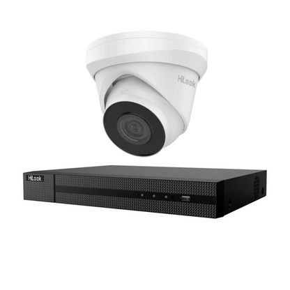 HiLook upto 4x 4MP IP Camera Kit – IPC-T240H-MU Turret Cameras + HL-NVR-104MH-C/4P(B) 4 Channel 4K PoE NVR CCTV Security System Budget CCTV Kit