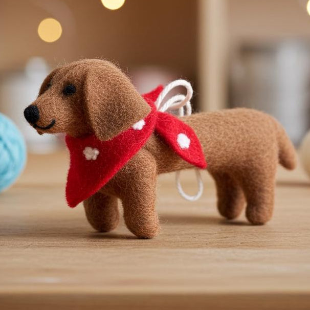 Handmade Wool Felt Dachshund Dog Ornament