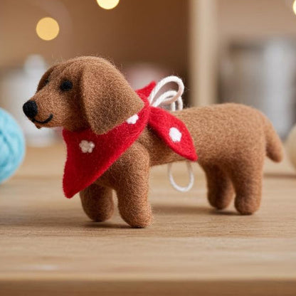 Handmade Wool Felt Dachshund Dog Ornament